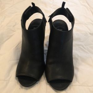 Peep toe black booties